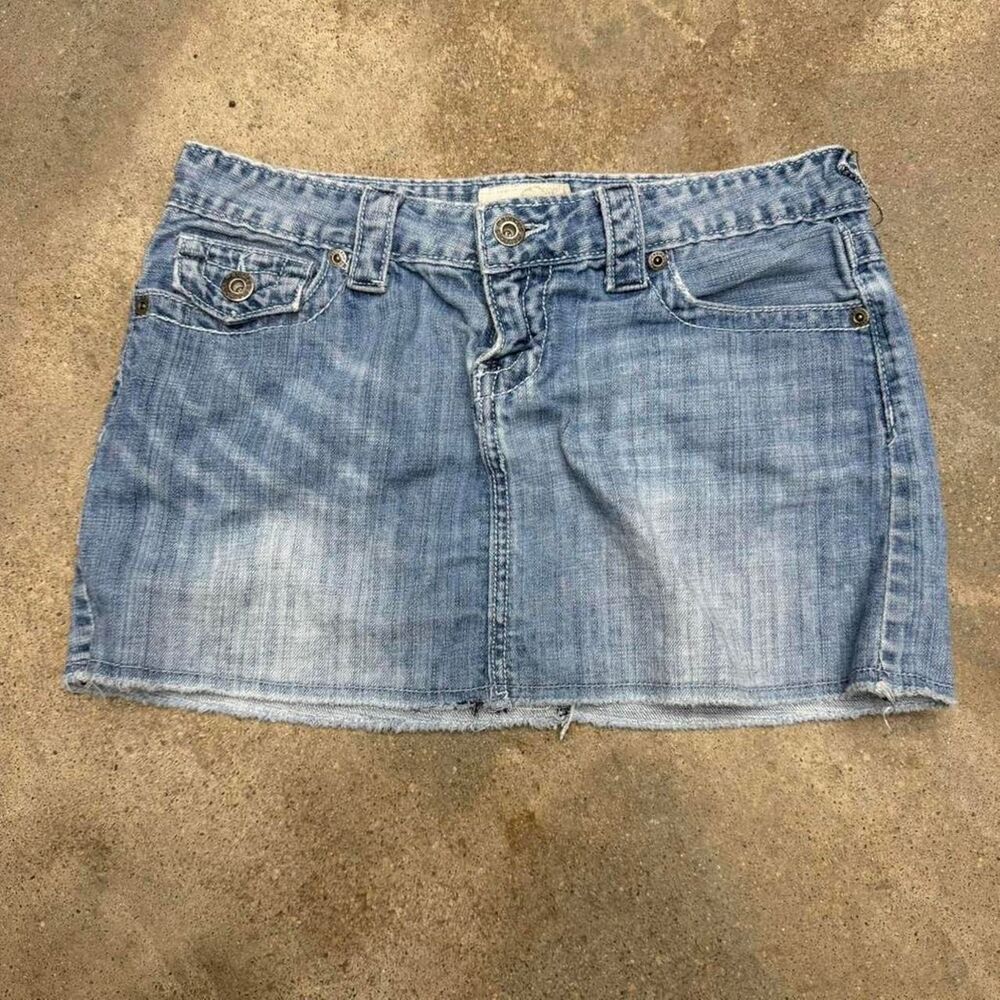 Y2K Maurice’s  Denim Mini micro Skirt Light Wash Distressed Womens